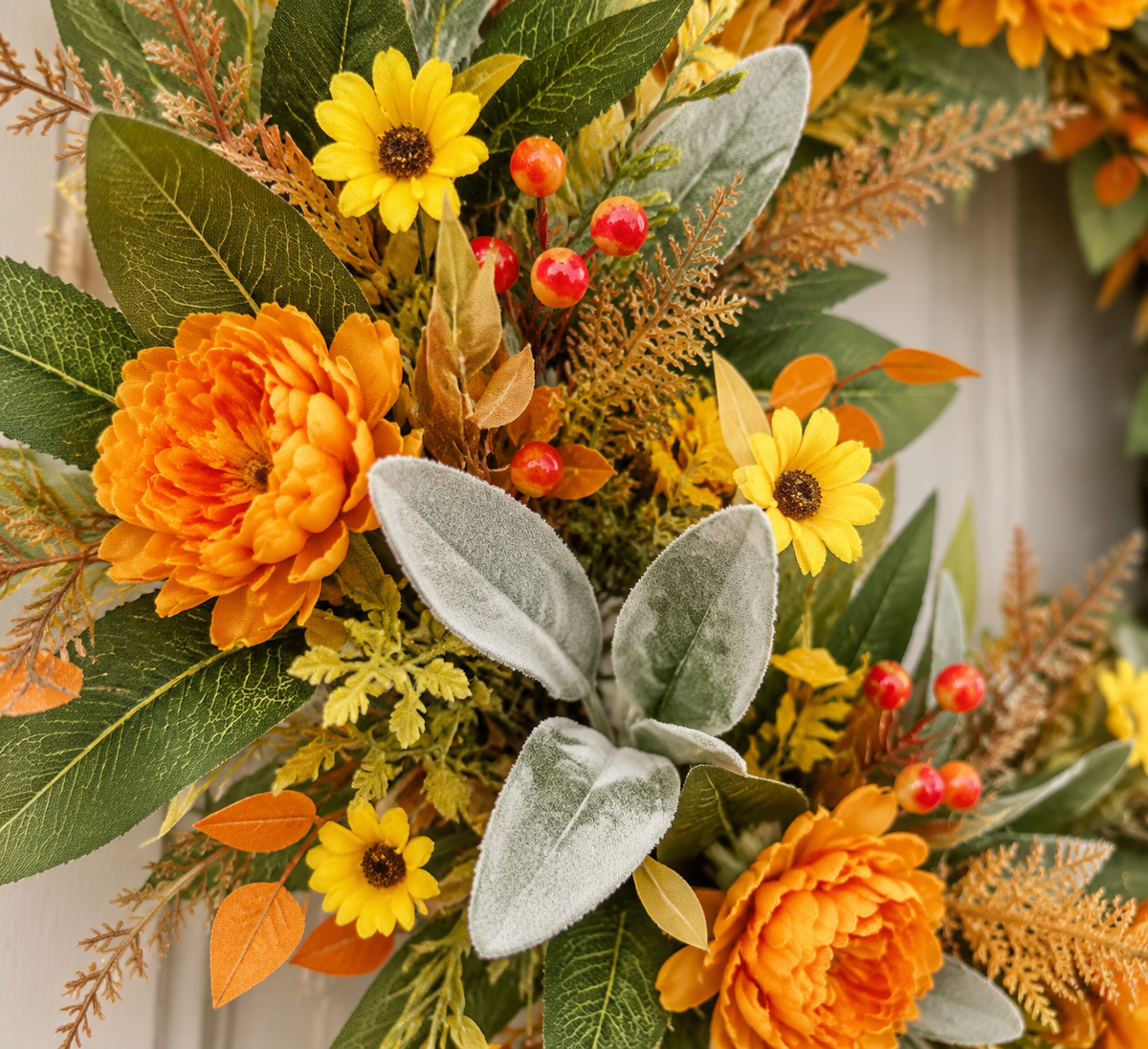 Autumn Front Door Wreath Orange Floral Decor ABDW-003