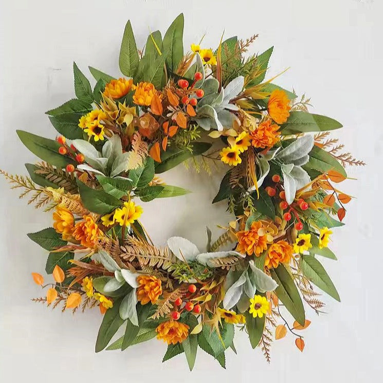 Autumn Front Door Wreath Orange Floral Decor ABDW-003