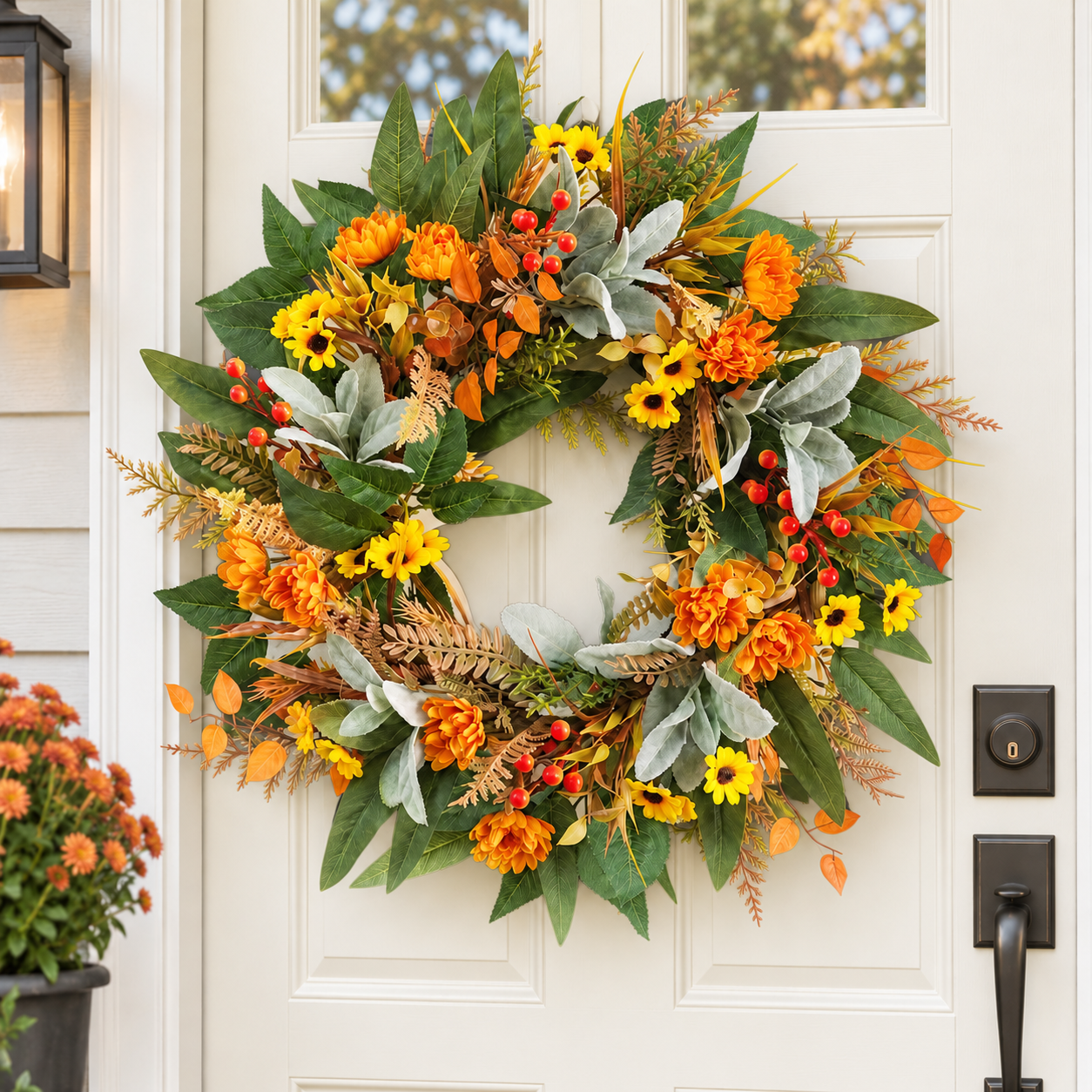 Autumn Front Door Wreath Orange Floral Decor ABDW-003