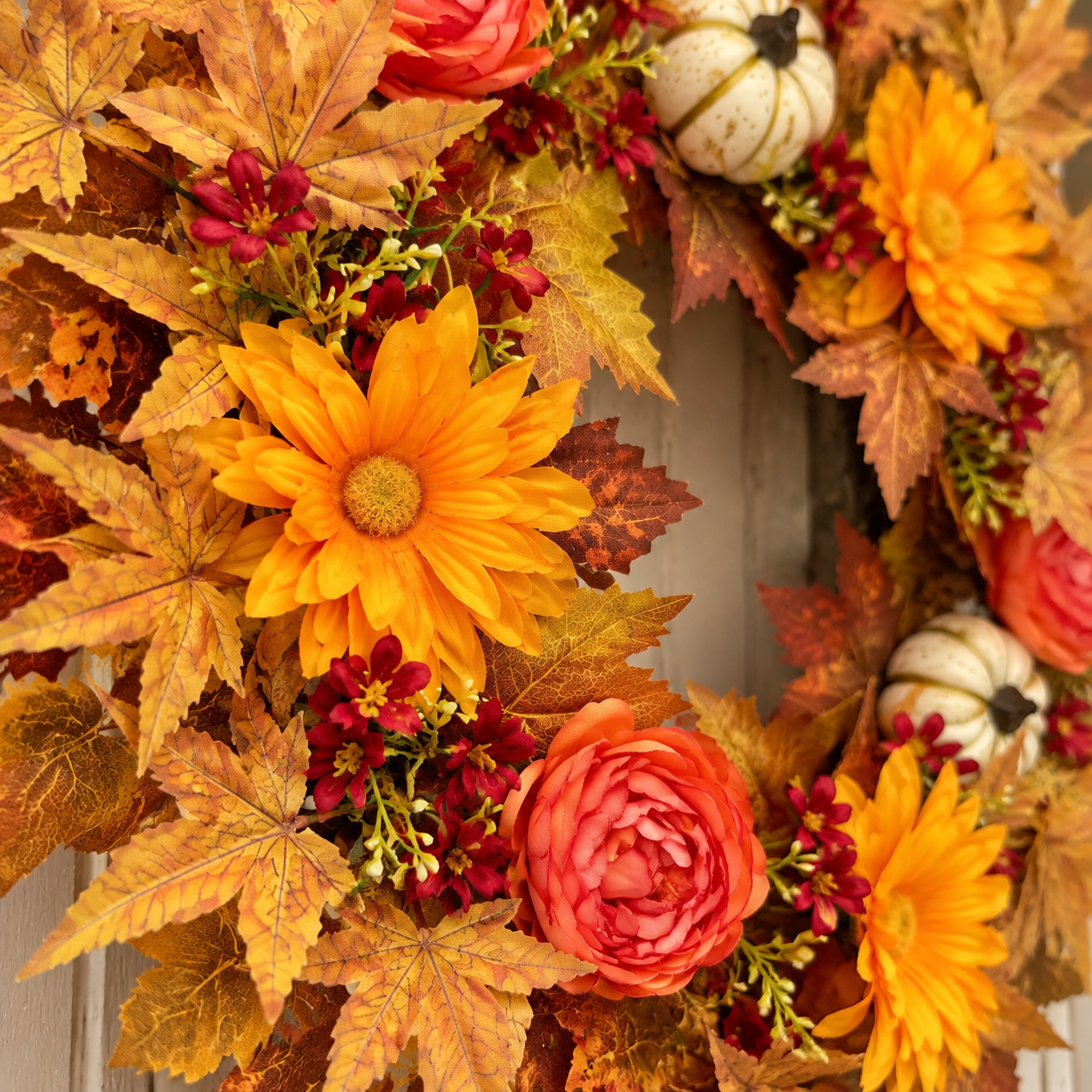 Fall Front Door Wreath Orange Floral Pumpkin Decor ABDW-004