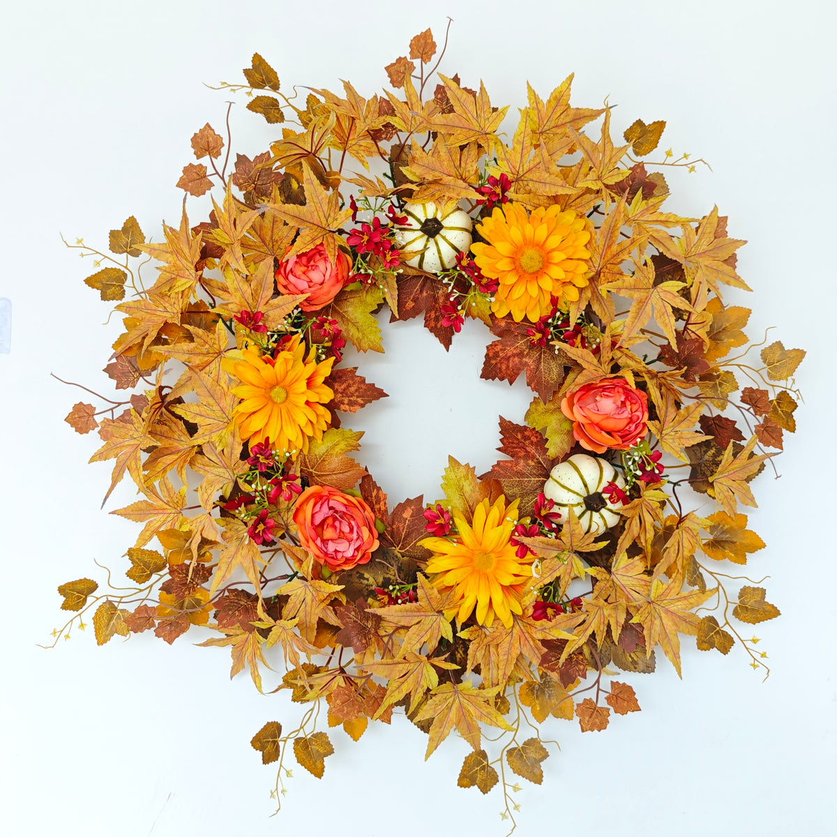 Fall Front Door Wreath Orange Floral Pumpkin Decor ABDW-004