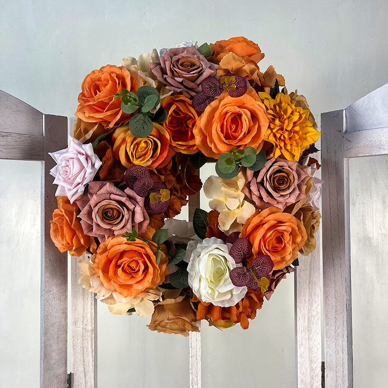 Autumn Orange Brown Fabric Flower Ball Flower Centerpiece Table Decor ABFC-014