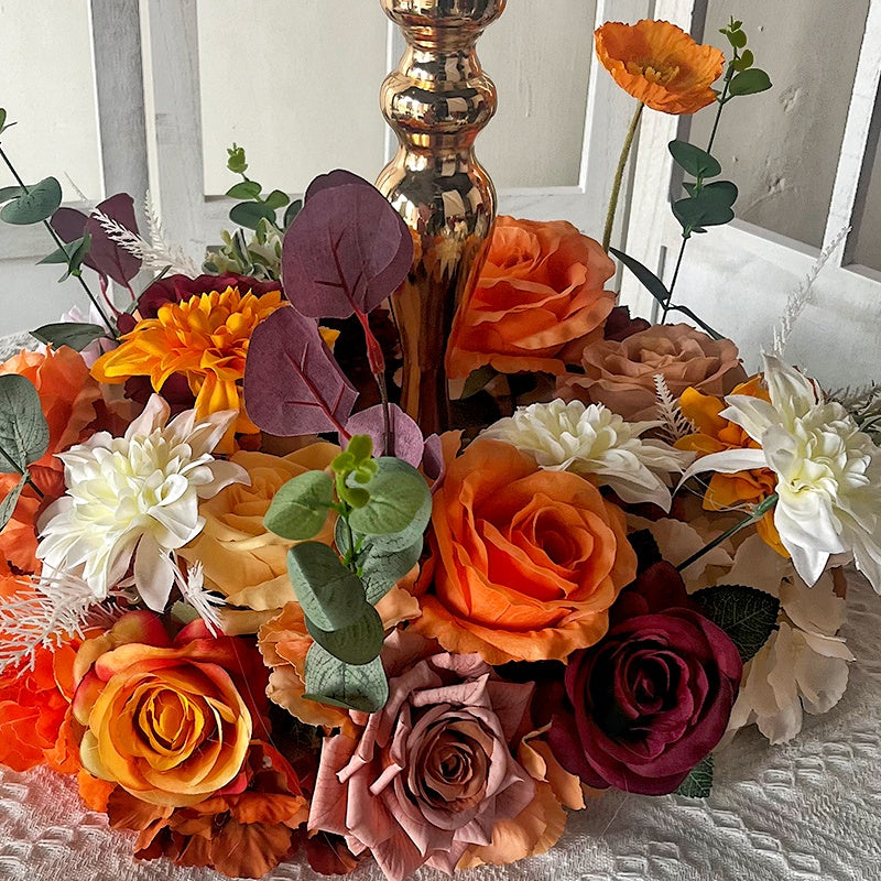 Autumn Orange Brown Fabric Flower Ball Flower Centerpiece Table Decor ABFC-014
