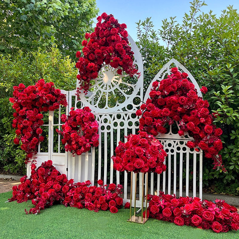 Orange and Red Fabric Flower Centerpiece Flower Ball Wedding Table Decor ABFC-016