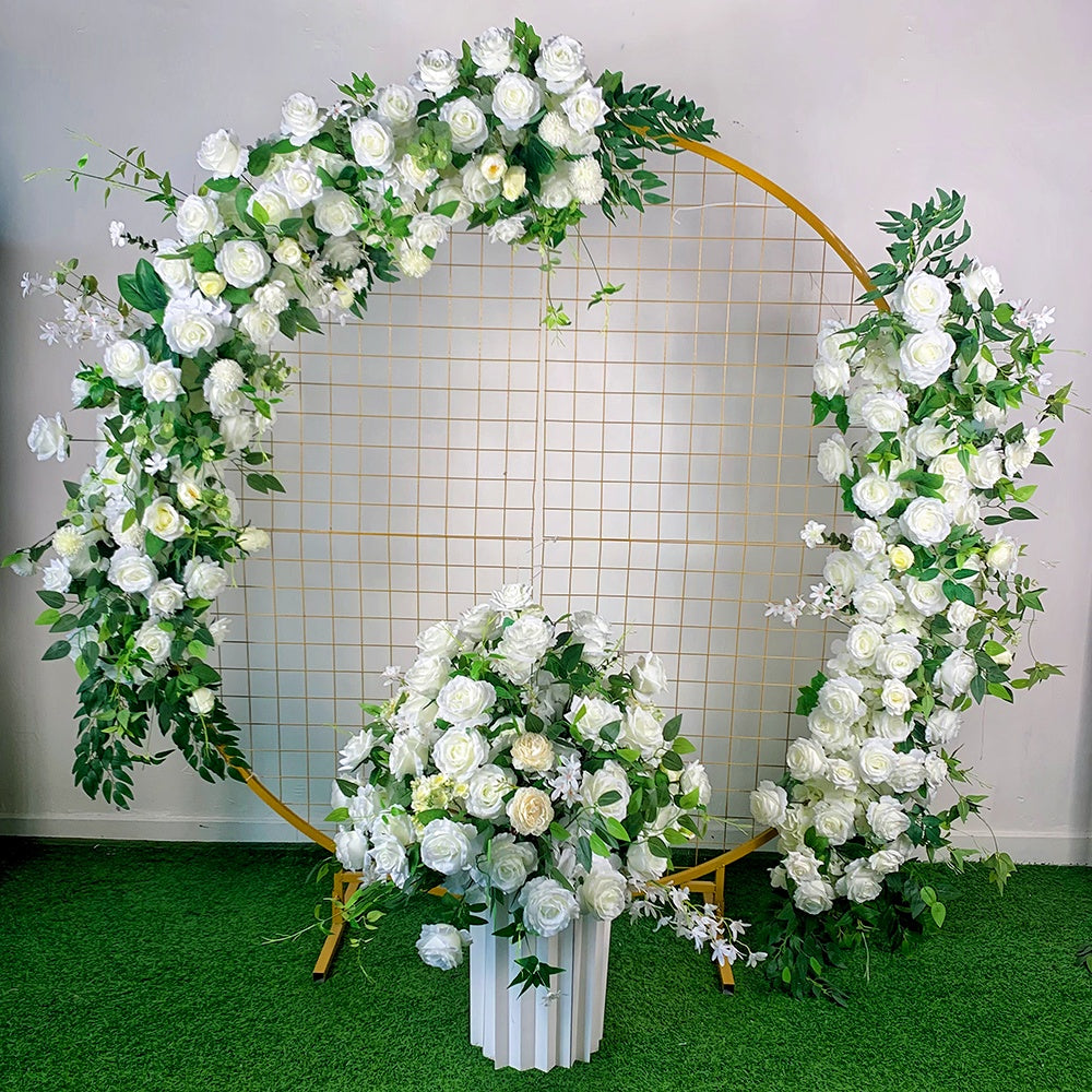 White Rose with Green Leaves Flower Centerpiece Wedding Table Decor ABFC-022