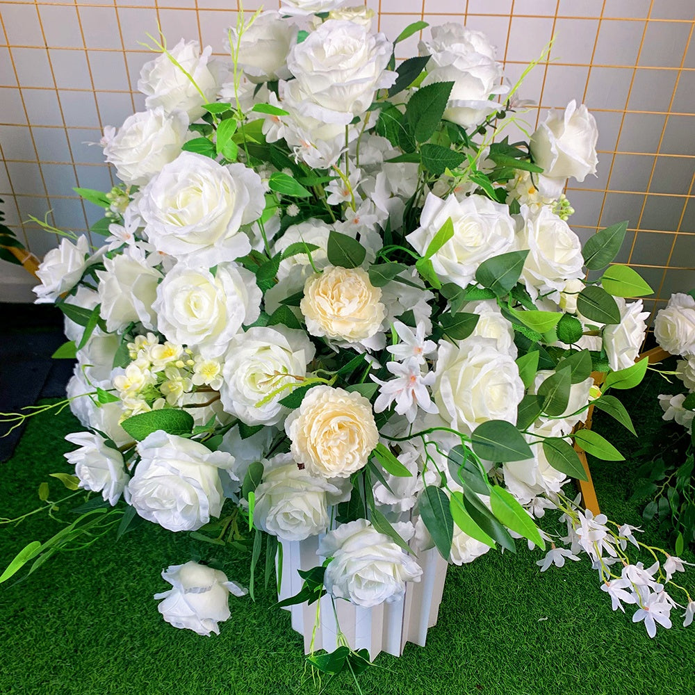 White Rose with Green Leaves Flower Centerpiece Wedding Table Decor ABFC-022