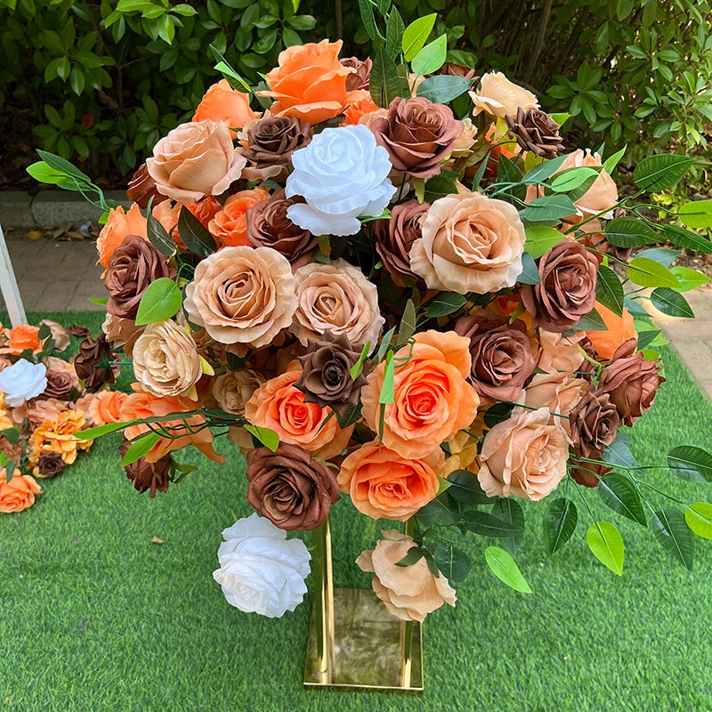 Orange and Red Fabric Flower Centerpiece Flower Ball Wedding Table Decor ABFC-016