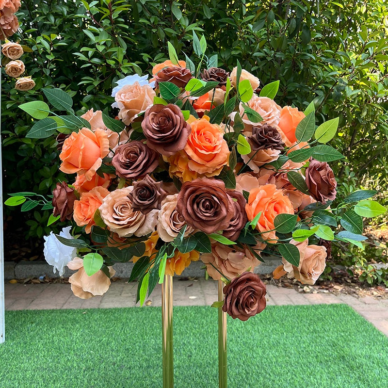 Orange and Red Fabric Flower Centerpiece Flower Ball Wedding Table Decor ABFC-016