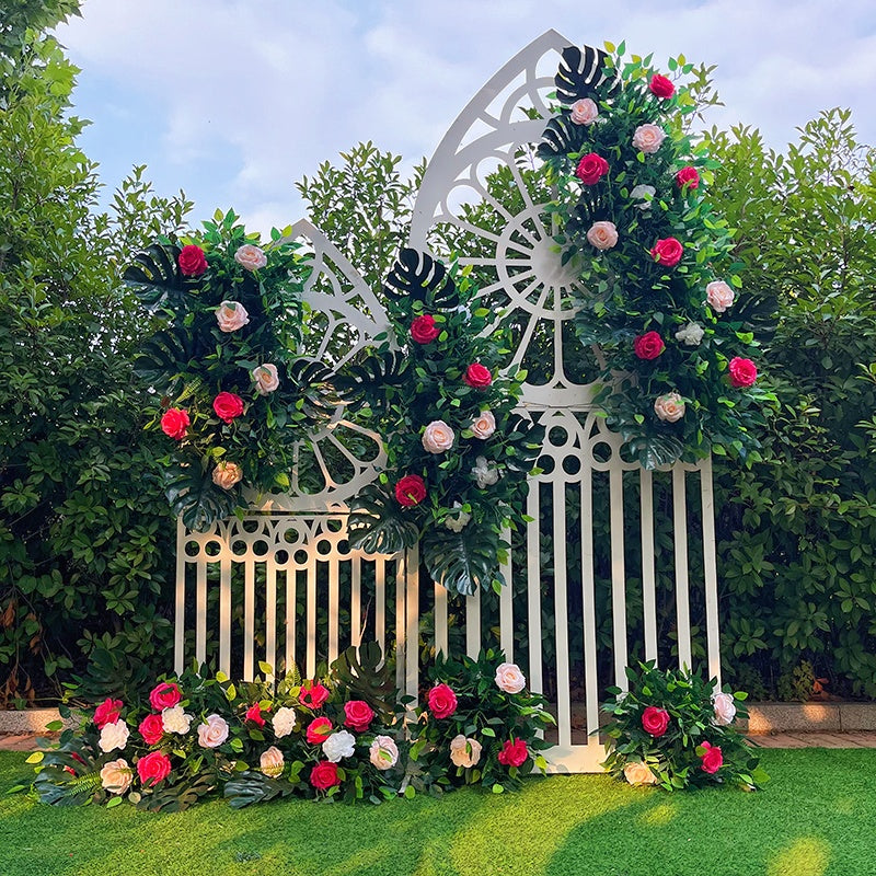 Red Rose with Greenery Flower Runner Wedding Table Decor ABFR-002