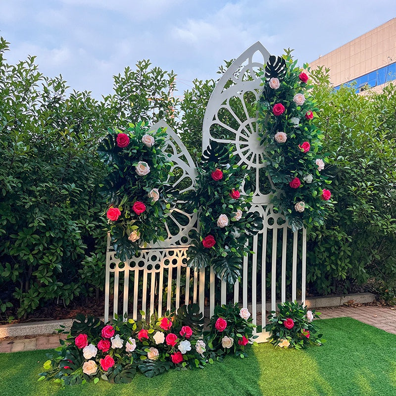 Red Rose with Greenery Flower Runner Wedding Table Decor ABFR-002