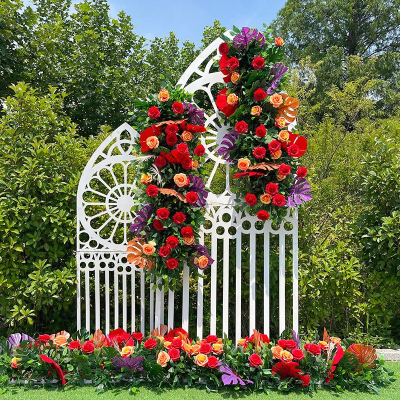 Red Rose with Greenery Wedding Table Decor Flower Runner Row ABFR-004