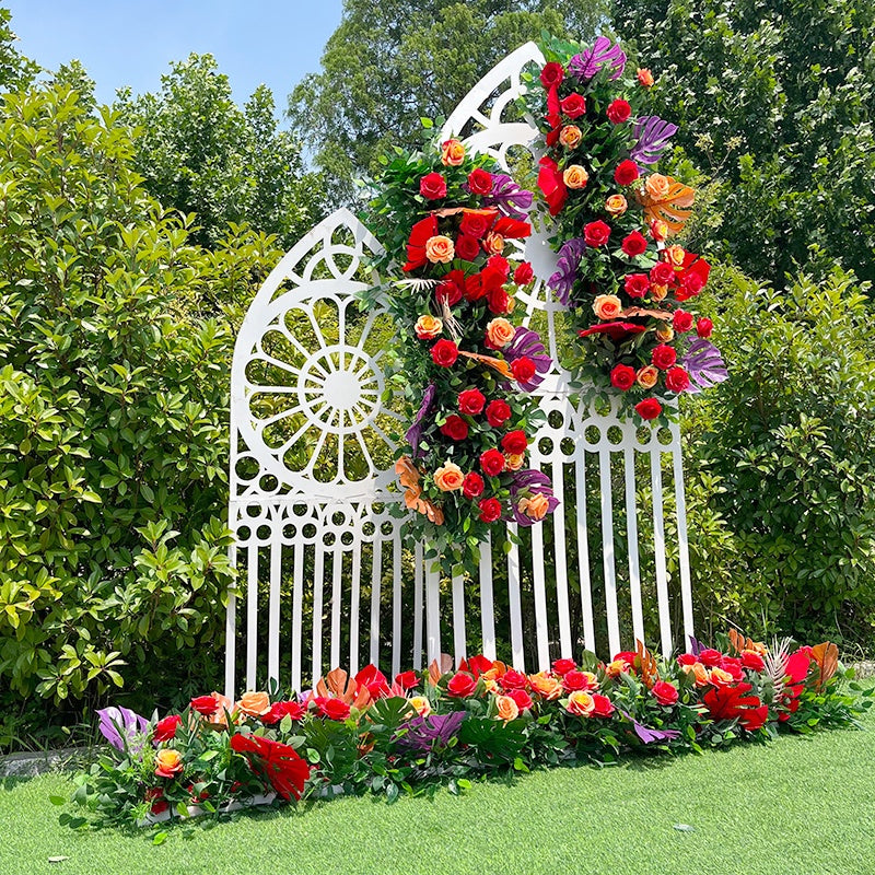 Red Rose with Greenery Wedding Table Decor Flower Runner Row ABFR-004