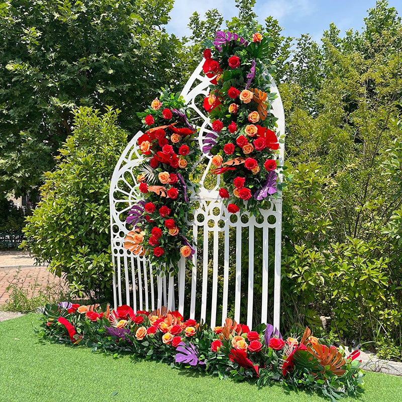Red Rose with Greenery Wedding Table Decor Flower Runner Row ABFR-004