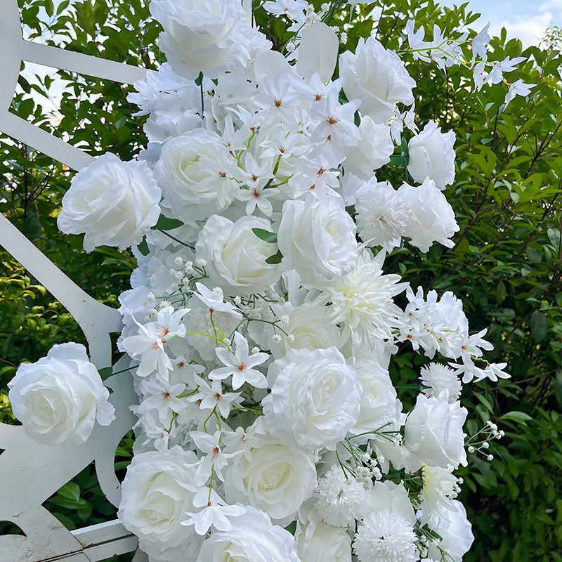 White Rose and Baby's Breath Flower Runner Floral Arrangement ABFR-007