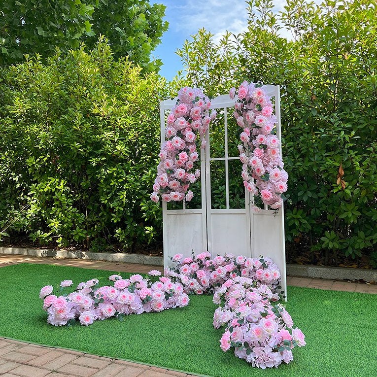 Pink Artificial Rose Flower Runner Row Wedding Table Event Decor ABFR-053