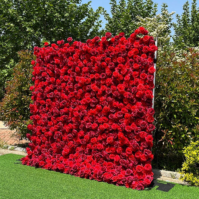 Hot Full Red Rose Fabric Flower Wall For Wedding Arrangement ABFW-001
