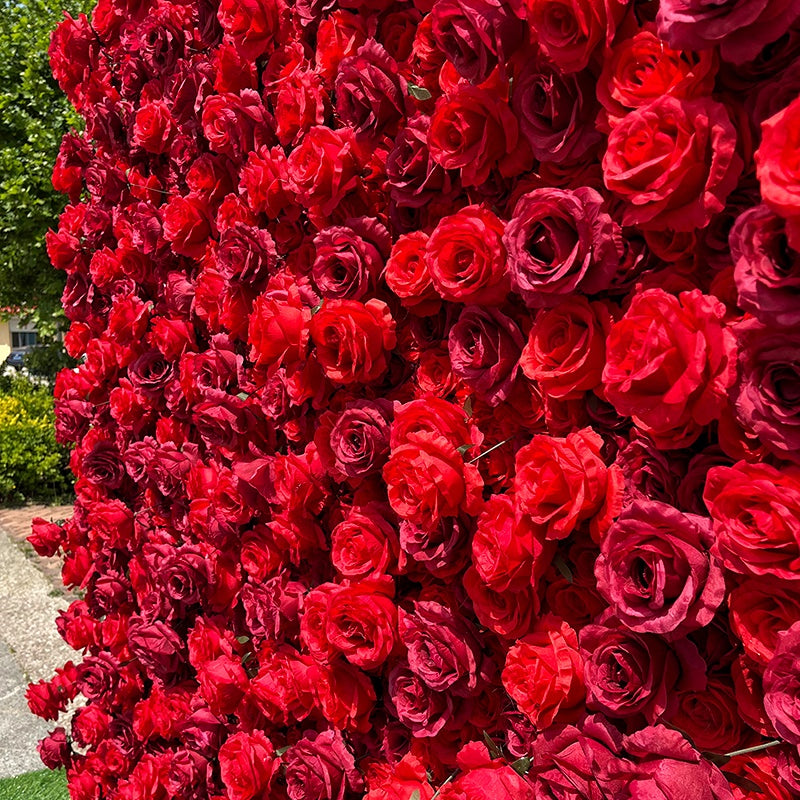 Hot Full Red Rose Fabric Flower Wall For Wedding Arrangement ABFW-001
