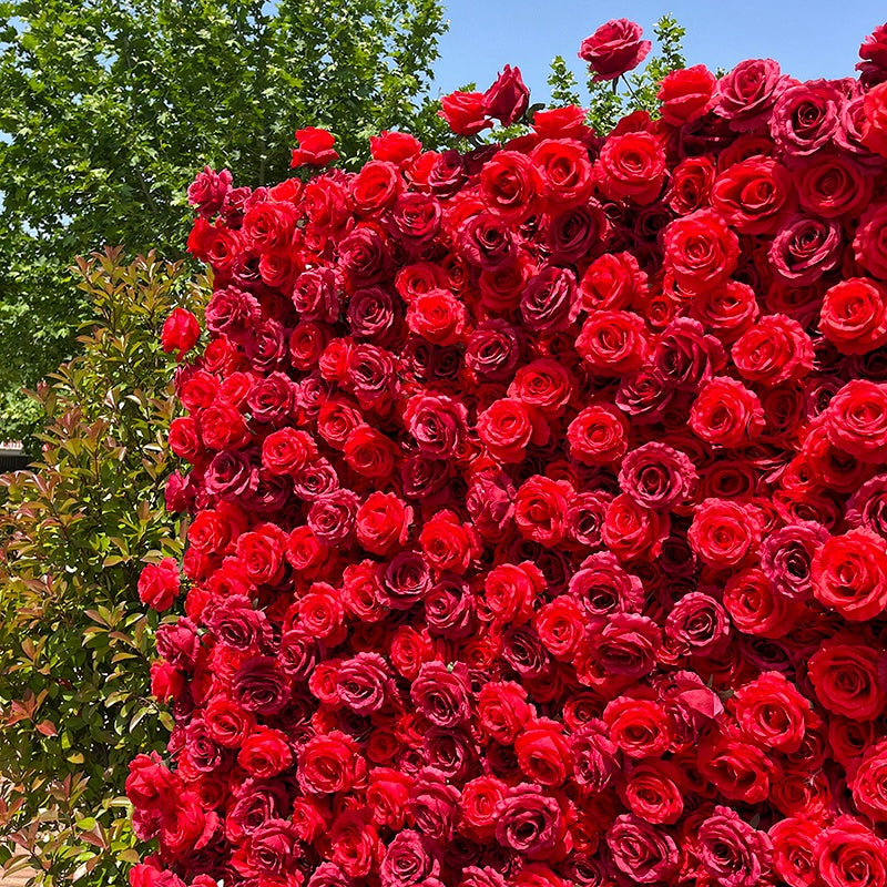 Hot Full Red Rose Fabric Flower Wall For Wedding Arrangement ABFW-001