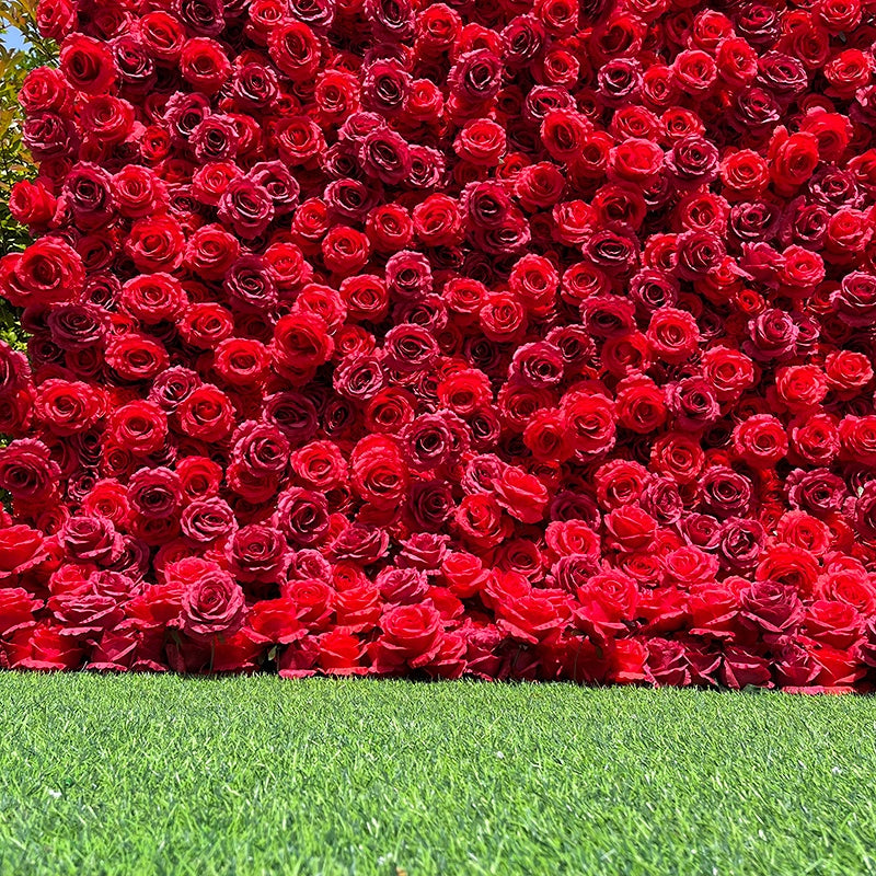 Hot Full Red Rose Fabric Flower Wall For Wedding Arrangement ABFW-001