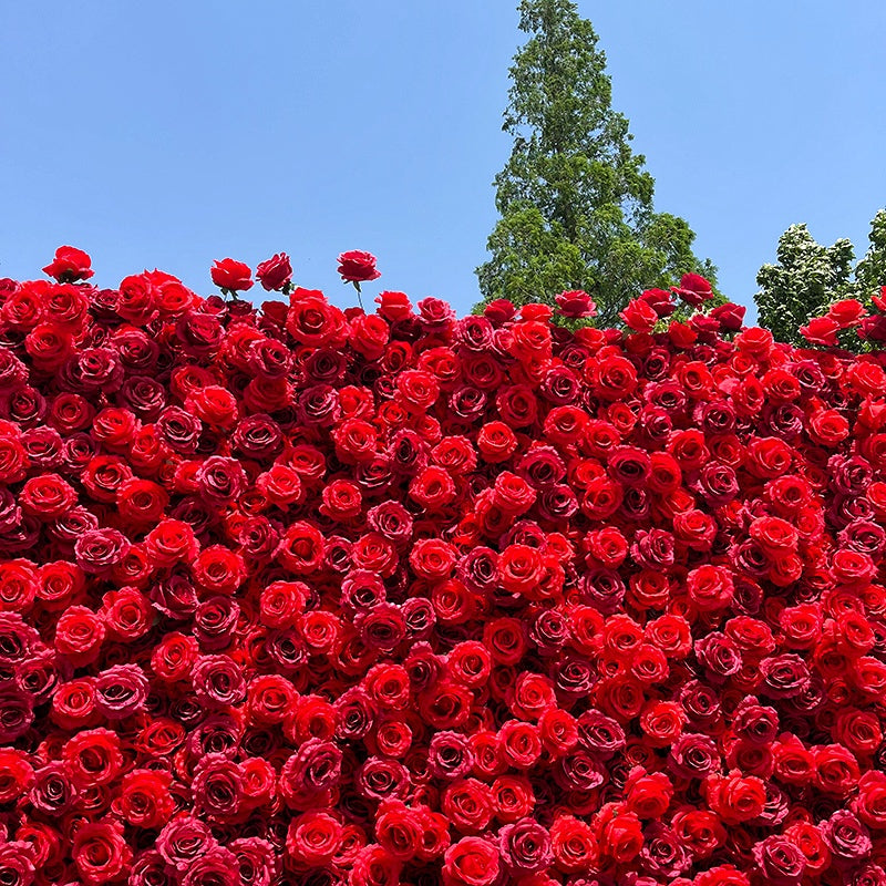 Hot Full Red Rose Fabric Flower Wall For Wedding Arrangement ABFW-001