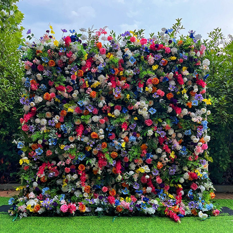 Colorful Flowers Artificial Wedding Roll Up Floral Wall Backdrop Decor ABFW-003