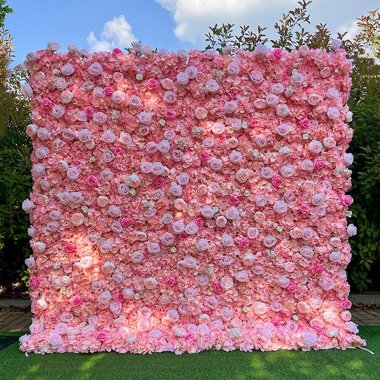 Pink Rose and Hydrangea Fabric 5D Flower Wall Wedding Backdrop Decor ABFW-005