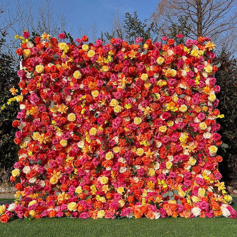 Orange Rose Yellow Fabric 5D Flower Wall Wedding Backdrop Decor ABFW-008