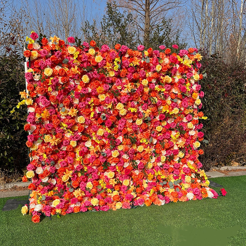 Orange Rose Yellow Fabric 5D Flower Wall Wedding Backdrop Decor ABFW-008