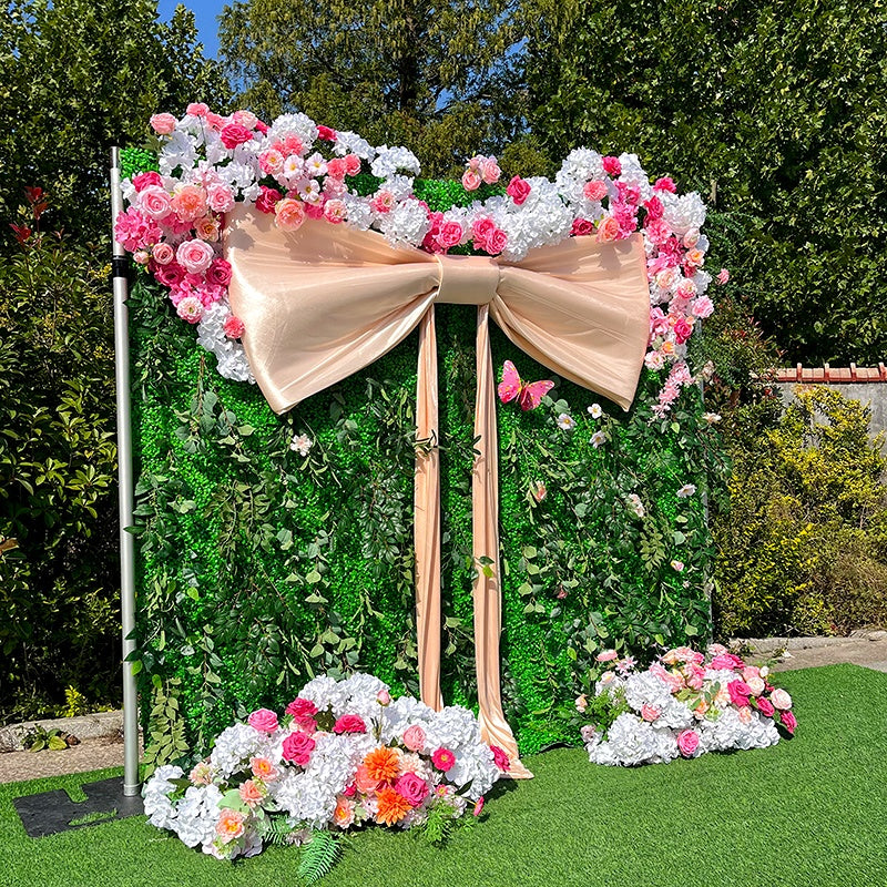 Luxury Greenery Wall Backdrop with Giant Bow for Wedding Party Decor ABFW-015