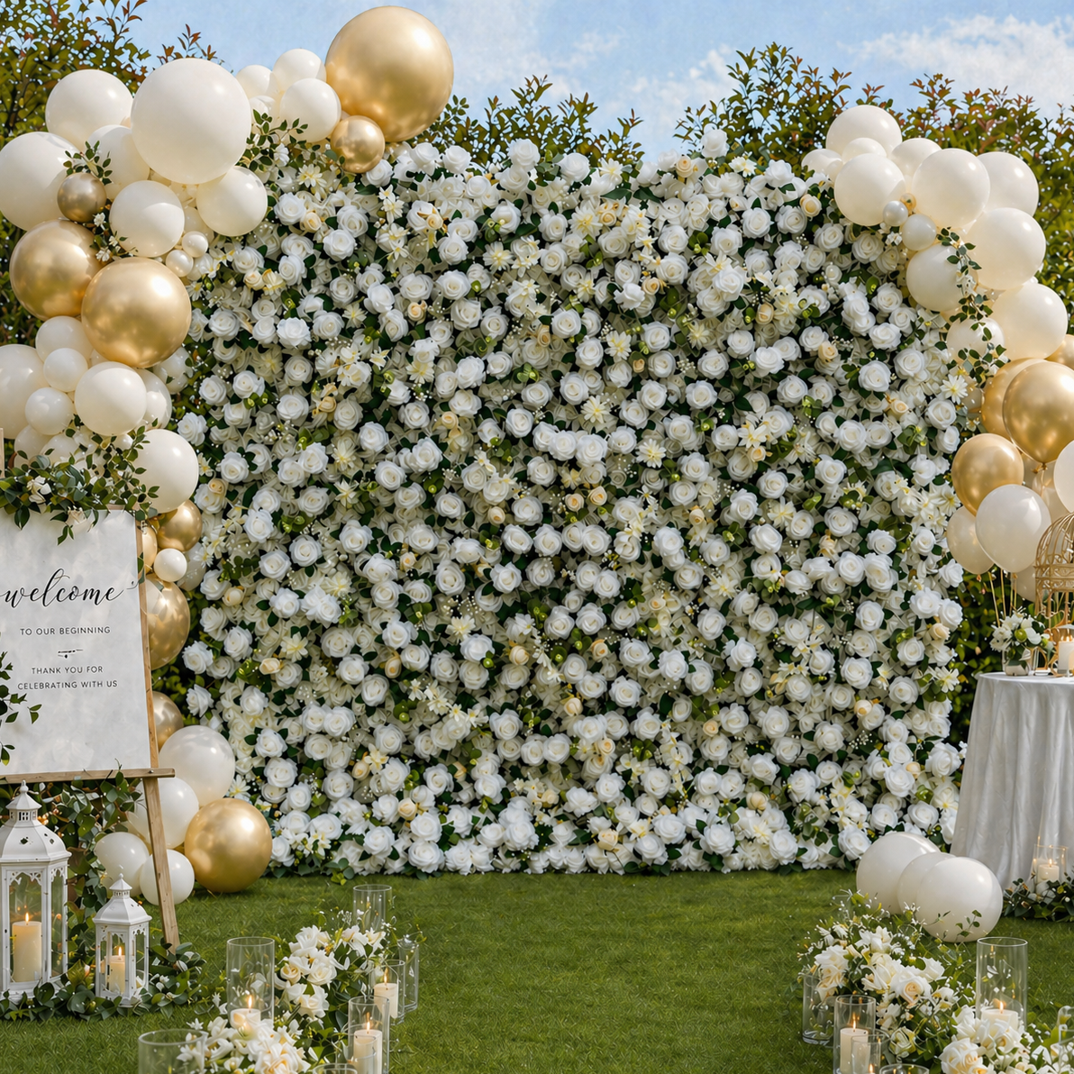 Flower Wall 5D White Champagne Artificial Floral Wedding Backdrop 