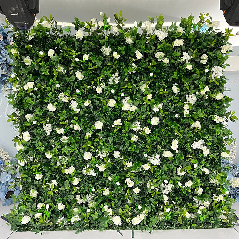 White Rose Greenery Flower Wall Backdrop for Wedding & Event Decor ABFW-033