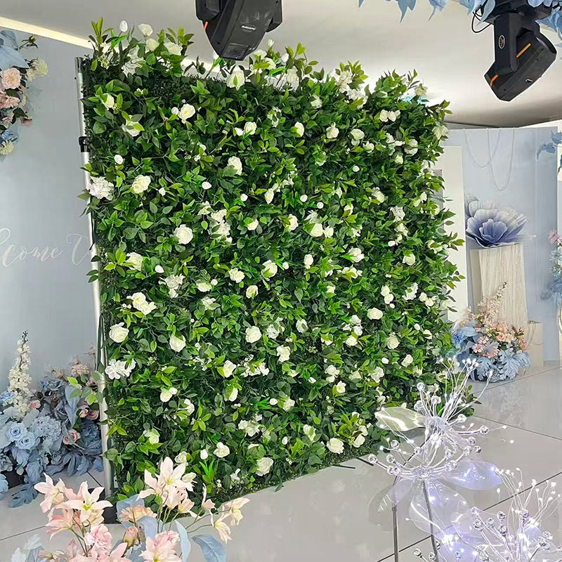 White Rose Greenery Flower Wall Backdrop for Wedding & Event Decor ABFW-033
