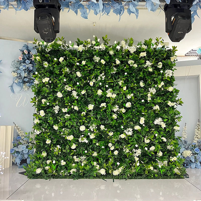 White Rose Greenery Flower Wall Backdrop for Wedding & Event Decor ABFW-033