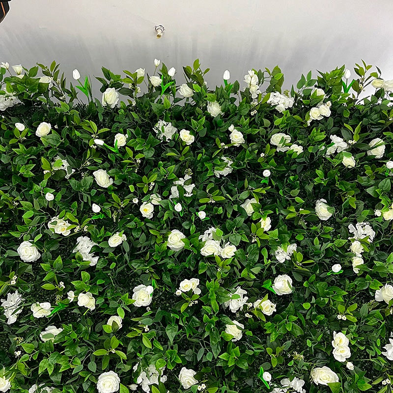 White Rose Greenery Flower Wall Backdrop for Wedding & Event Decor ABFW-033