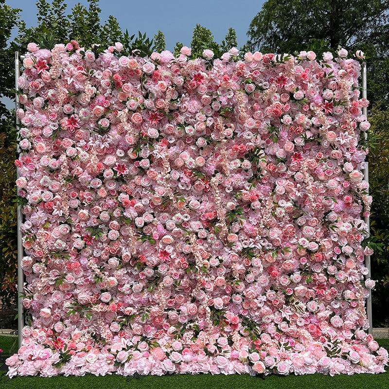 Pink Hydrangea Silk Rose Wedding Flower Wall Backdrop For Event Decor ABFW-040