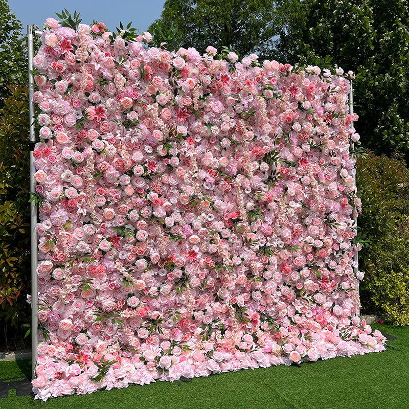 Pink Hydrangea Silk Rose Wedding Flower Wall Backdrop For Event Decor ABFW-040