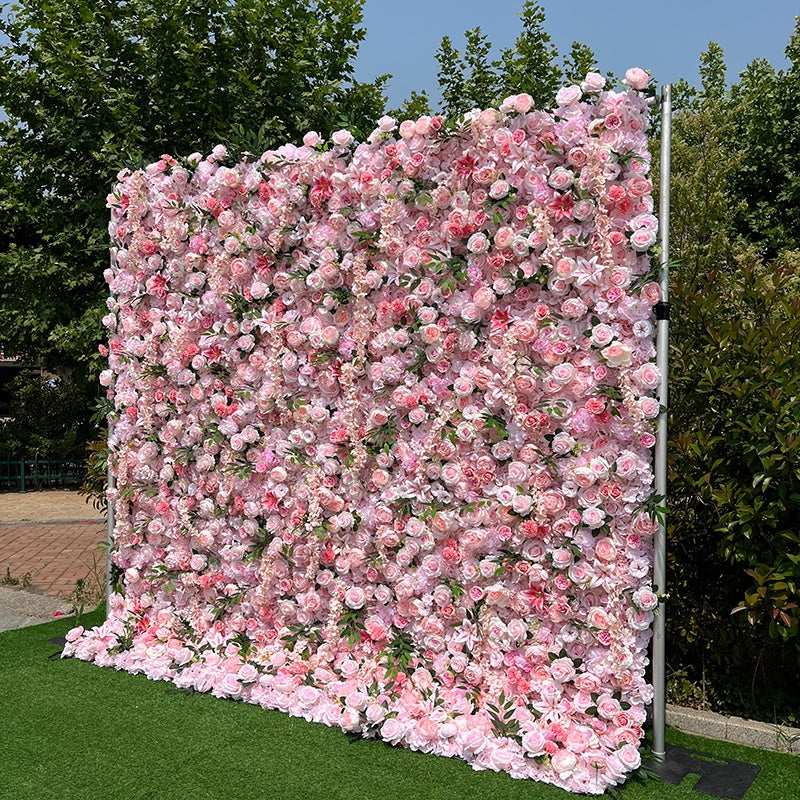 Pink Hydrangea Silk Rose Wedding Flower Wall Backdrop For Event Decor ABFW-040