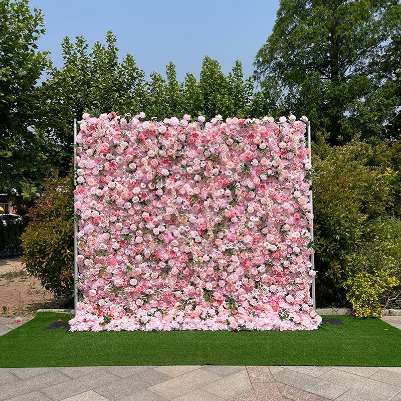 Pink Hydrangea Silk Rose Wedding Flower Wall Backdrop For Event Decor ABFW-040