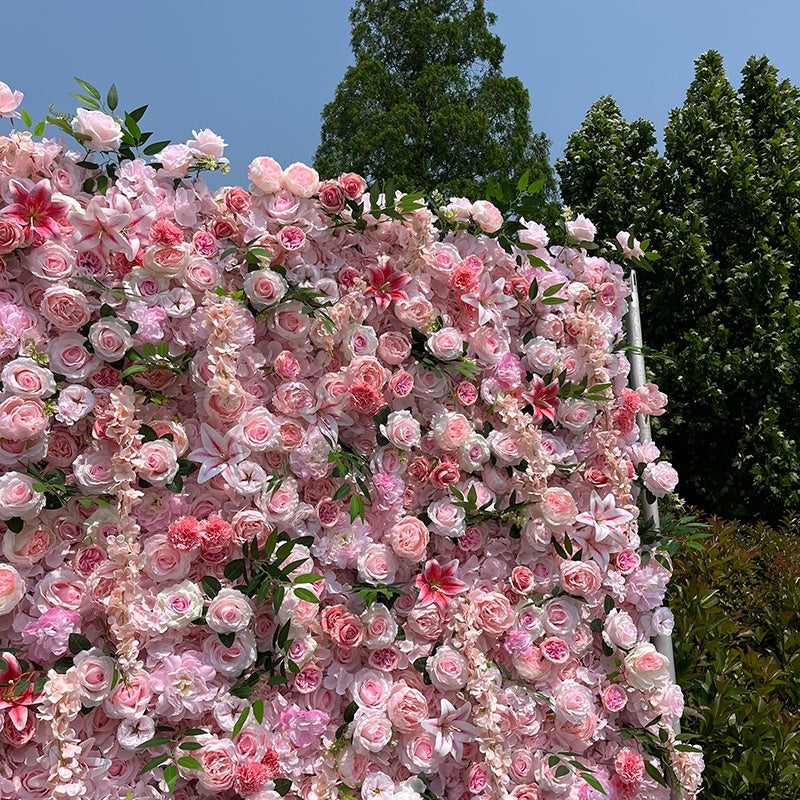 Pink Hydrangea Silk Rose Wedding Flower Wall Backdrop For Event Decor ABFW-040