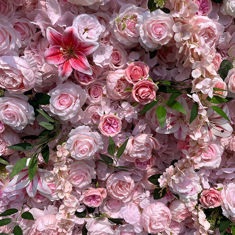 Pink Hydrangea Silk Rose Wedding Flower Wall Backdrop For Event Decor ABFW-040