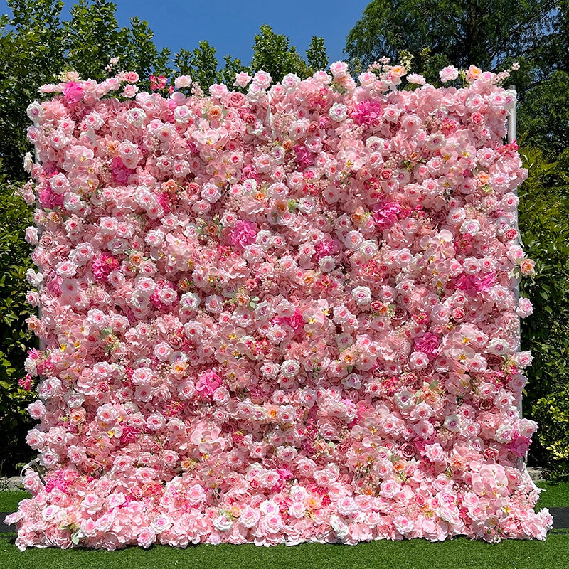 Blush Pink Orchid Baby's Breath Flower Wall For Bridal Shower Party Decor ABFW-044