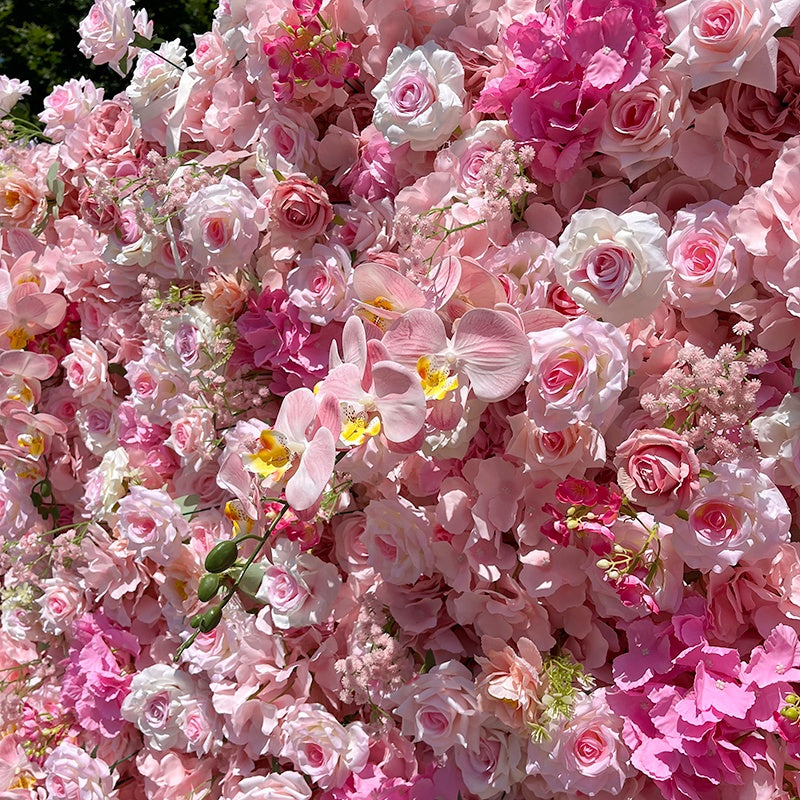 Blush Pink Orchid Baby's Breath Flower Wall For Bridal Shower Party Decor ABFW-044