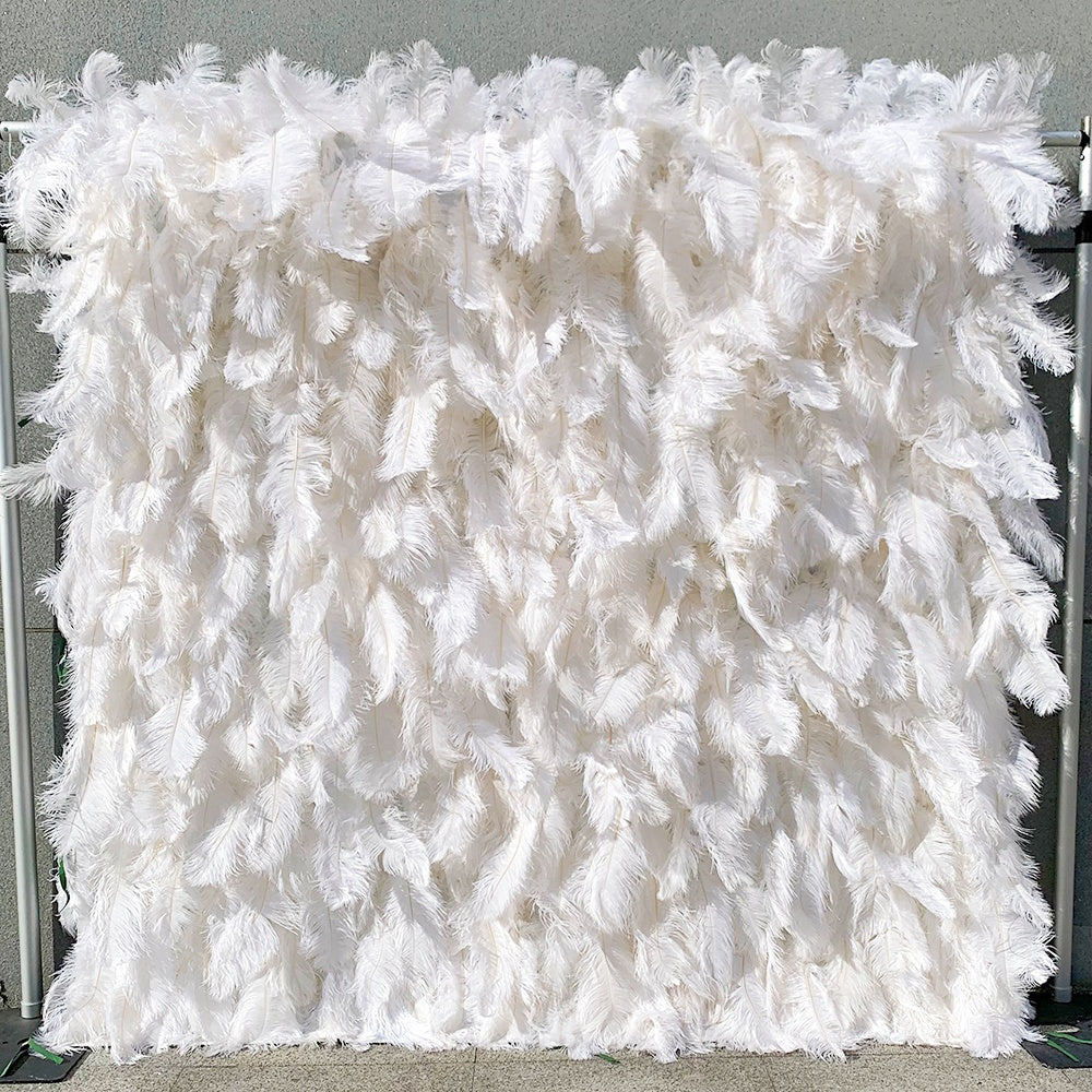 White Ostrich Feather Wall Photo Backdrop For Wedding Party Decor ABFW-046