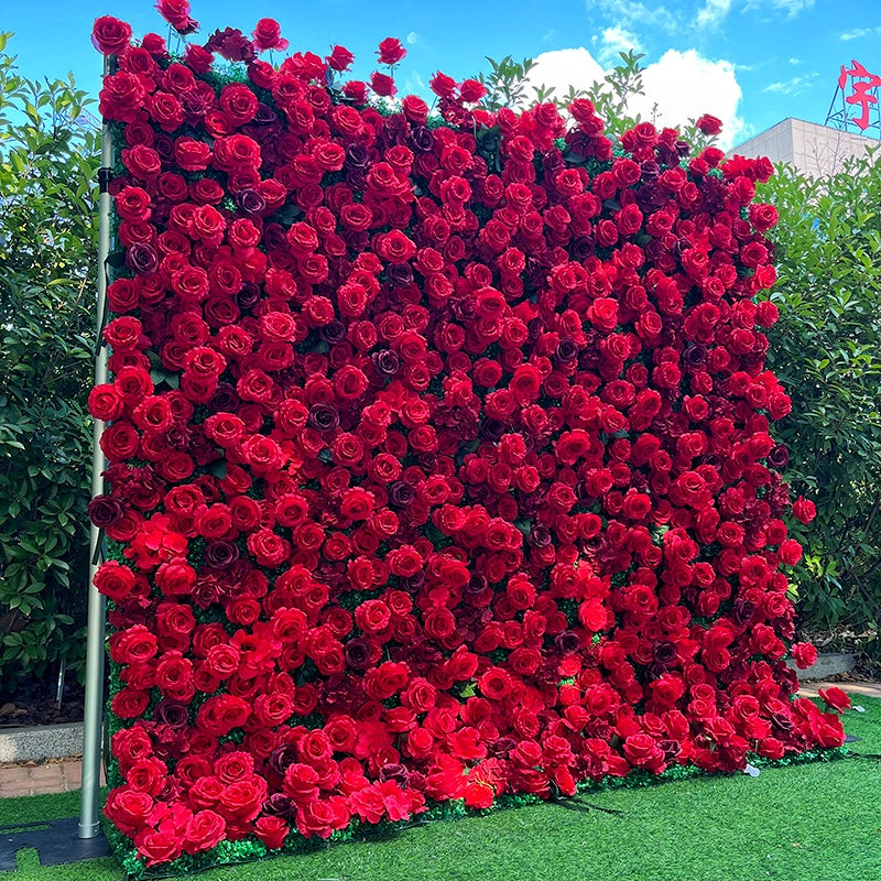 Red Rose with Greenery Fabric Flower Wall For Wedding Arrangement ABFW-055