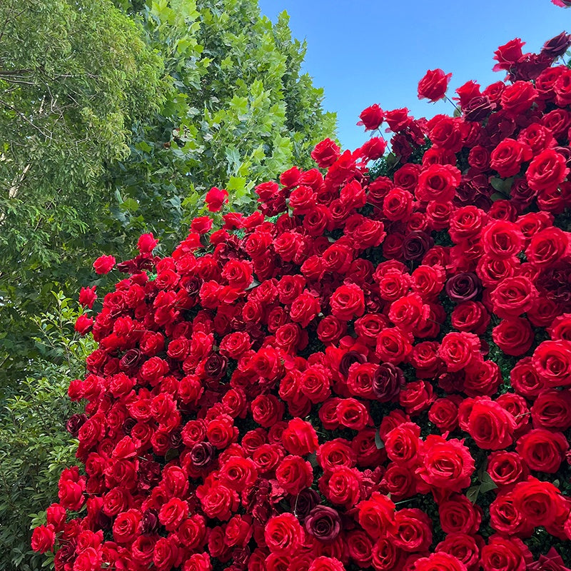 Red Rose with Greenery Fabric Flower Wall For Wedding Arrangement ABFW-055