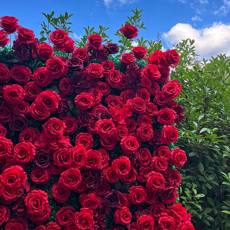 Red Rose with Greenery Fabric Flower Wall For Wedding Arrangement ABFW-055
