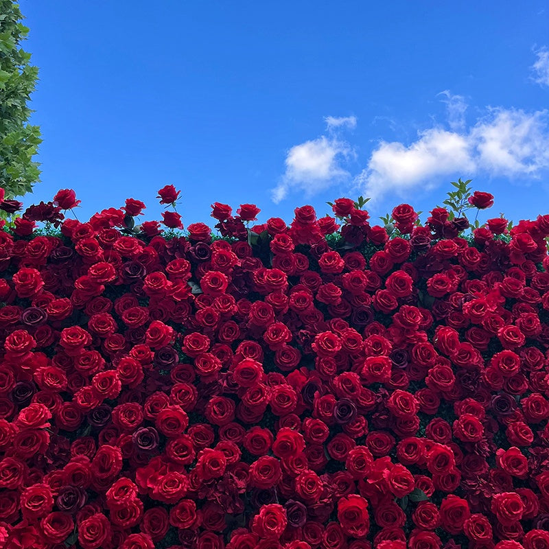 Red Rose with Greenery Fabric Flower Wall For Wedding Arrangement ABFW-055