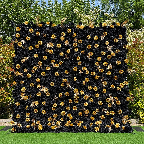Luxury Black Gold Rose Flower Wall Backdrop for Birthday & VIP Event Decor ABFW-069