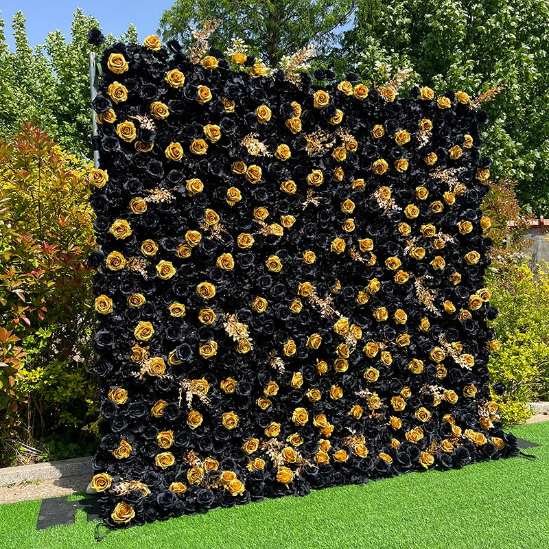 Luxury Black Gold Rose Flower Wall Backdrop for Birthday & VIP Event Decor ABFW-069