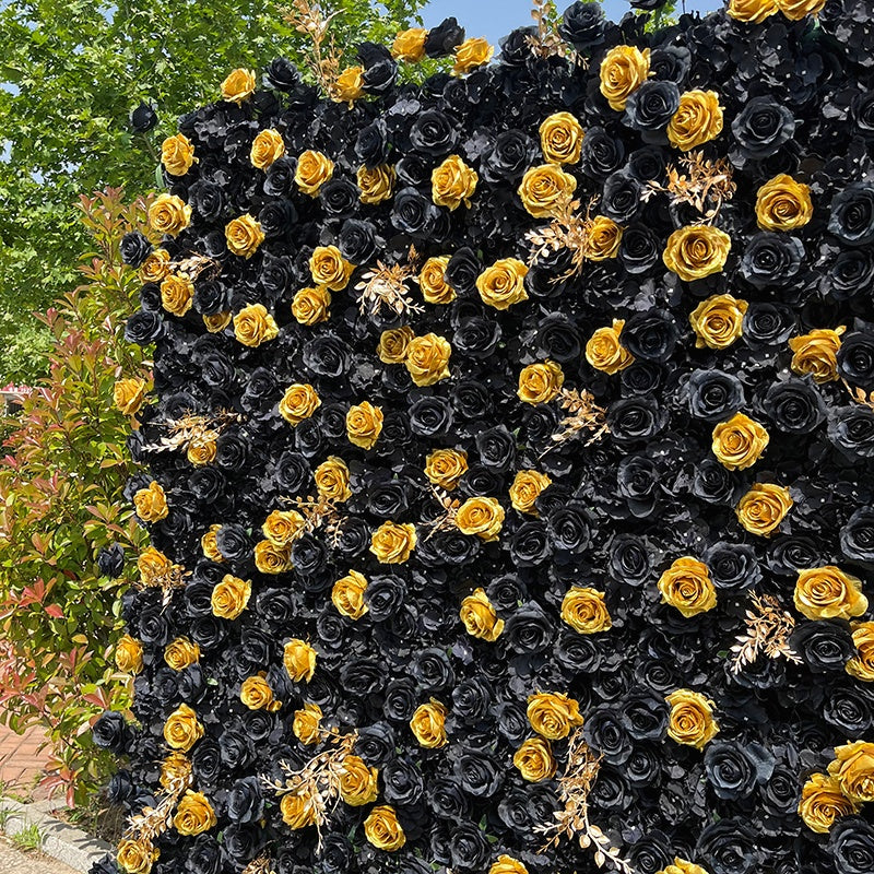Luxury Black Gold Rose Flower Wall Backdrop for Birthday & VIP Event Decor ABFW-069